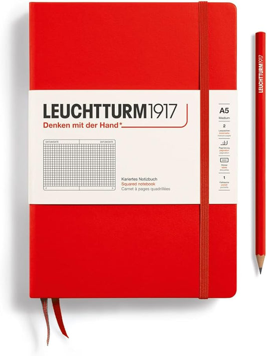LEUCHTTURM1917 - Notebook Hardcover Medium A5-251 Numbered Pages for Writing and Journaling (Red, Squared)