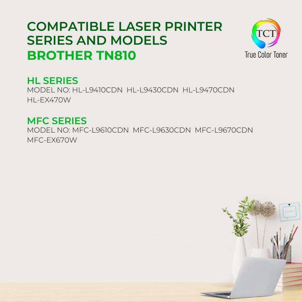 TCT TN810 Magenta Toner Cartridge - Compatible Replacement for Brother TN810 TN-810 Magenta Works with Brother HL‐L9410CDN L9430CDN EX470W MFC‐L9610CDN L9630CDN Printers (6,500 Pages)