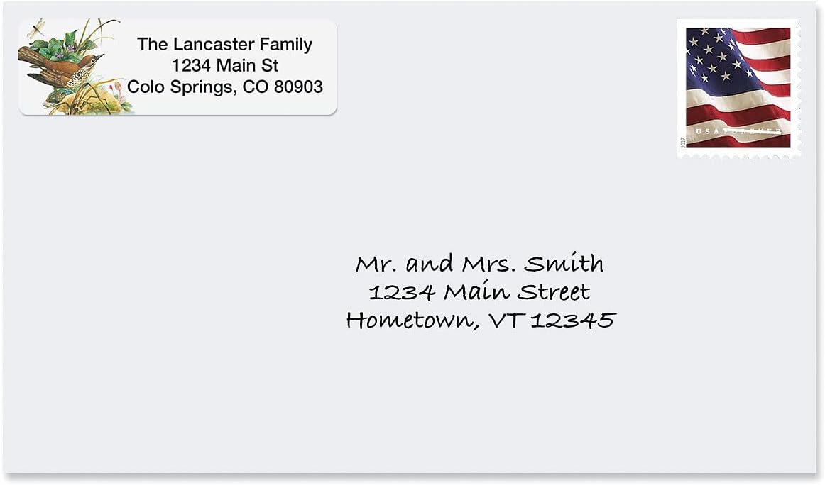 Meadow Birds Rolled Personalized Return Address Mailing Labels with Dispenser, Set of 250, 5 Designs, Small ¾ x 2½ Inch Size, Custom Self-Adhesive Sticker Roll, by Colorful Images