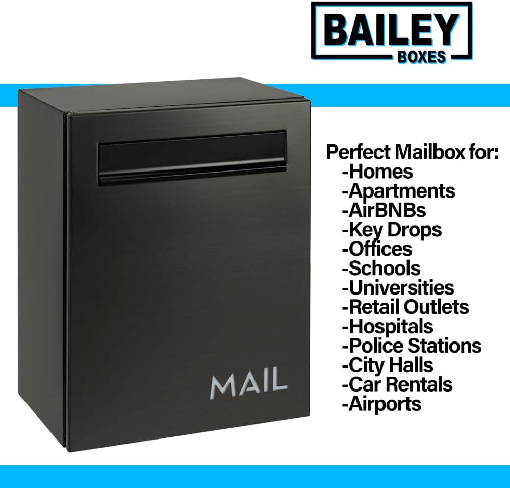 Wall-Mounted Modern Locking Mailbox from Bailey Boxes: Enhance Your Home with The Franklin - 15.75" H x 11.75" W x 7.5" D. Elevate Your Space with This Stylish and Secure Addition.