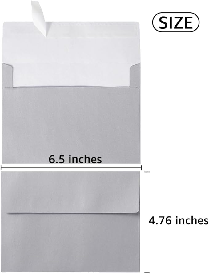 50 Pieces Metallic Color Self Seal Envelopes for Greeting Cards, Invitations, Postcards (Silver, 4x6)