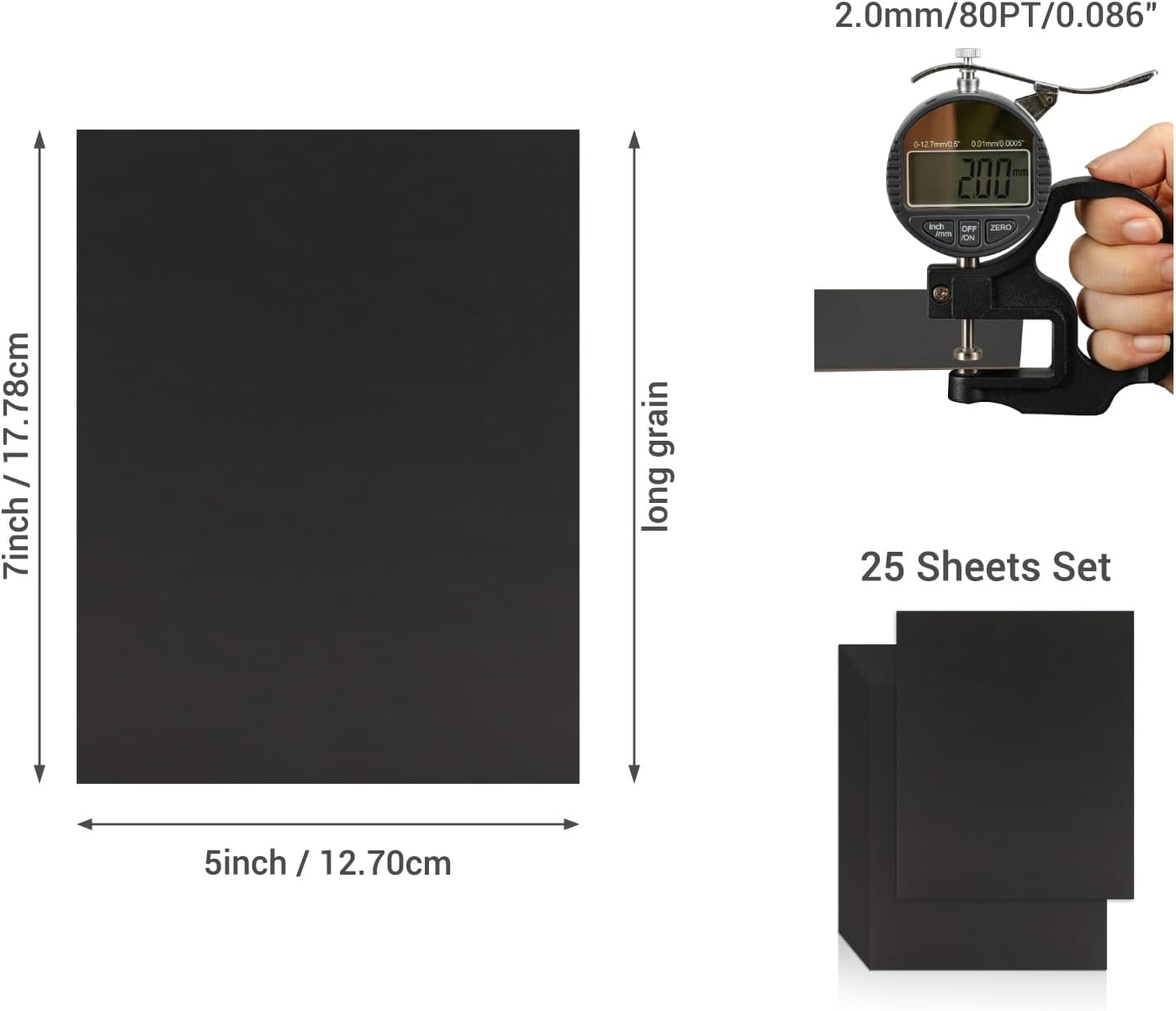 25 Pcs Book Board, Binder Board, Cover Board, Heavy Duty Chipboard for Book Binding, DIY Cardboard (Black, 5 x 7 Inch 80PT)