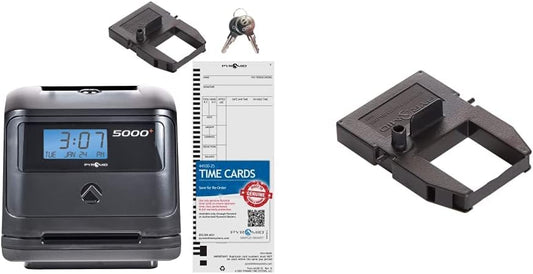 Pyramid Time Systems, Model 5000 Auto Totaling Time Clock, Handles up to 100 Employees, Made in USA, Black & 5000R Genuine Replacement Ribbon for 3550ss, 3600ss, 4000Pro, 5000, 5000HD Time Clocks