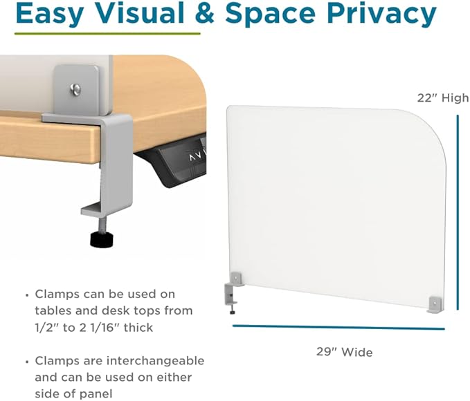 Desk Divider for Students and Desk Privacy Panel. Office Partitions and Ideal Cubicle Light Shield. Frosted Acrylic Clamp-on Desk Partition - 29” W x 18”H Divider