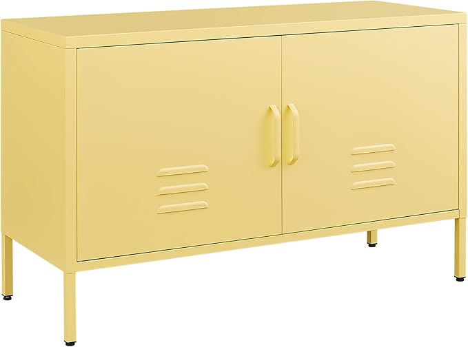 TV Cabinet,Metal Cabinet with Doors,Morden TV Stands for Bedroom,Accent Cabinets for Bedroom,Entryway,Yellow