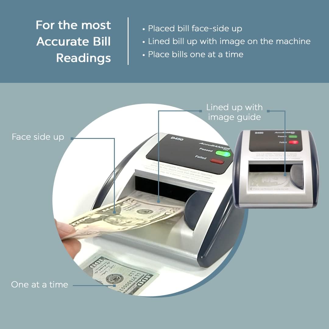 AccuBANKER D450 Counterfeit Money Checker Machine, Magnetic, Infrared, Watermark and Micro-Printing Detection in Less Than 1 Second with Audible and Visual Alert for Suspicious Bill