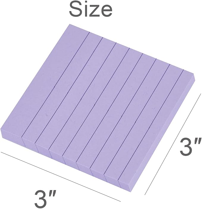 Vanpad Lined Sticky Notes 3x3 Inches, Light Purple Ruled Self-Stick Pads, Easy to Post for Home, Office, Notebook, 8 Pads/Pack
