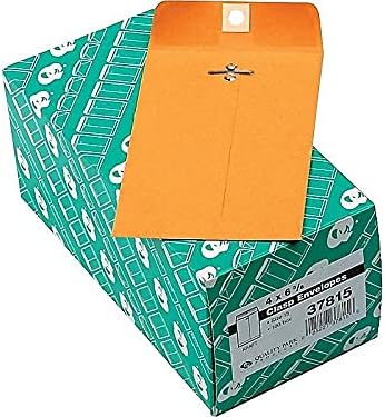 Quality Park 4 x 6-3/8 Clasp Envelopes, Clasp and Gummed Closures for Storing or Mailing, 28 lb Kraft, 100 per Box (QUA37815)