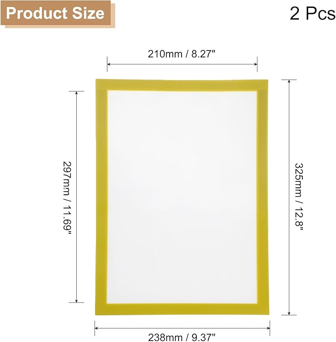 uxcell 2 Pcs Magnetic Sign Holder, 8.3" x 11.7" Self-Adhesive Magnetic Wall Signs Holder Magnetic Picture Frame Document Holder for Home Office Wall Window Displays, Yellow