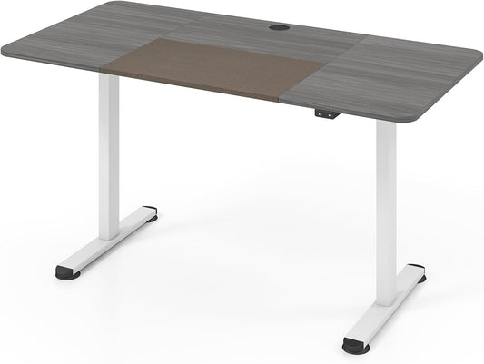 GOFLAME Height Adjustable Electric Standing Desk, 55 x 28 Inch Sit Stand Up Electric Desk with Headphone Hook, Ergonomic Standing Workstation, Electric Standing Desk with Metal Frame, Grey
