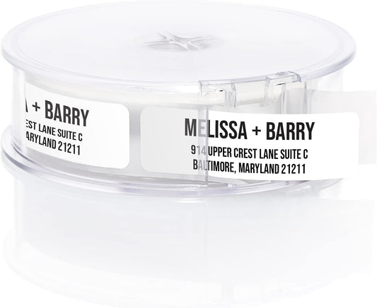 White Bold Rolled Address Labels/Roll of 250 Personalized Address Labels/Designer Return Address Stickers in Elegant Plastic Dispenser