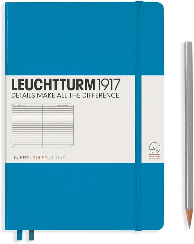 LEUCHTTURM1917 - Notebook Hardcover Medium A5-251 Numbered Pages for Writing and Journaling (Azur, Ruled)