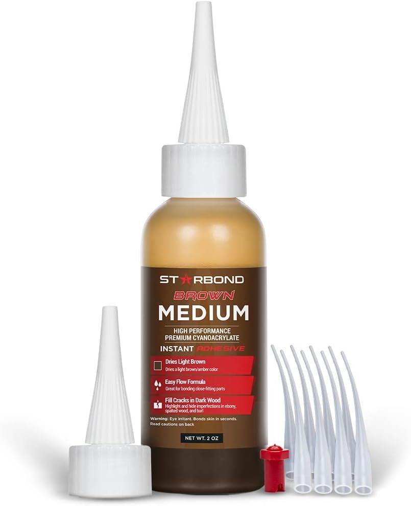 STARBOND Light Brown Medium CA Glue (Premium Cyanoacrylate Super Glue) Crack Filler 150 CPS Viscosity, for Woodworking, Woodturning, Carpentry, Guitar, 2oz
