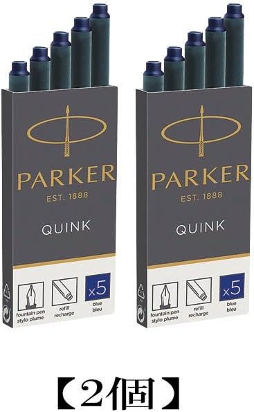 Parker Fountain Ink Cartridges, Blue - 2 Packs of 5 (10 Total), Long Size, Smooth Laying, Fast Drying, Non-Smear, Clean Replacement Process