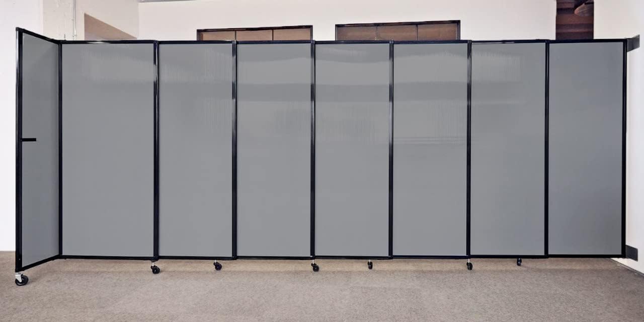 Wall-Mounted Sliding StraightWall Room Divider | Adjustable Widths | Locking Wheels | Room Separator | Up to 11'3" Wide x 7'6" Tall Latte Fabric Panels