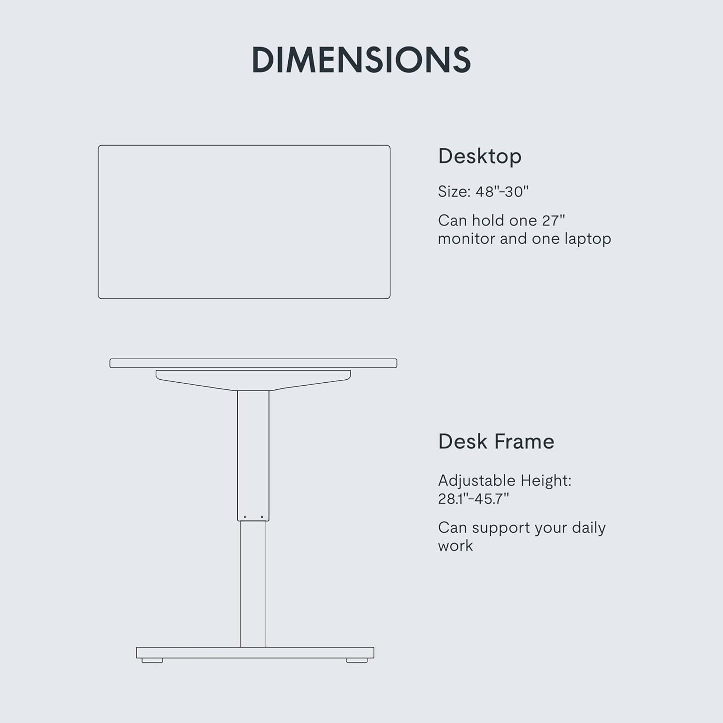 FLEXISPOT EN1 Whole-Piece Standing Desk 48 x 30 Inches Height Adjustable Electric Desk Sit Stand Desk Home Office Desks (Black Frame + Marble Gray Top, 2 Packages)