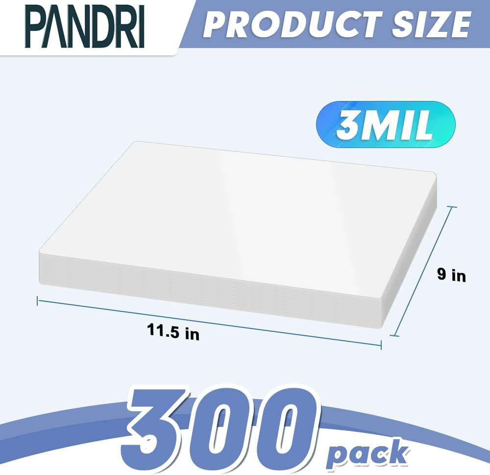 Laminating Sheets, PANDRI 300 Pack Thermal Laminator Pouches Holds 8.5 x 11 Inch, 3 Mil Clear Laminator Paper 9 x 11.5 Inch, Letter Size