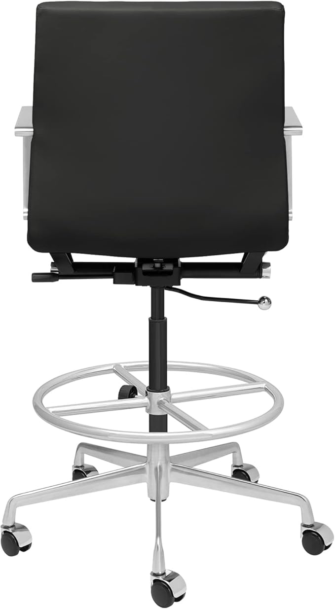 Laura Davidson Furniture SOHO II Ribbed Drafting Chair for Standing Desks, Standing Desk Chair - Ergonomically Designed, Commercial Grade Draft Height, Arm Rest & Cushion, Made of Faux Leather, Black
