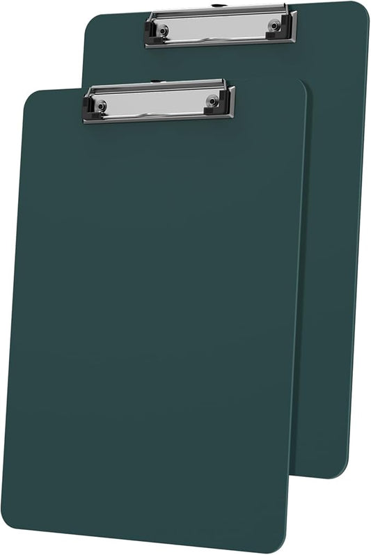 Plastic Clipboards 2 Pack, A4 Green Clip Board 8.5x11 for Classroom, Students, Kid, Woman, Size 9" x 12.5" with Low Profile Clip, Office & School Supply
