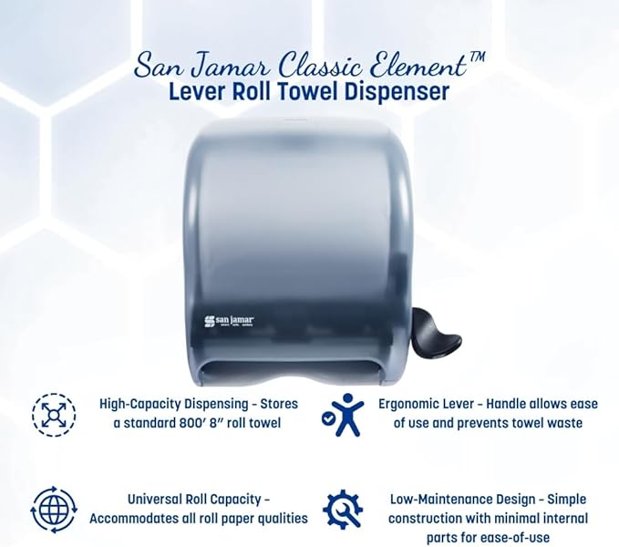 San Jamar Classic Element Paper Towel Dispenser Fits All Core Sizes with Lever for Bathroom, Kitchens, and Restaurants, Plastic, 8.5 x 12.5 x 12.75 Inches, Arctic Blue