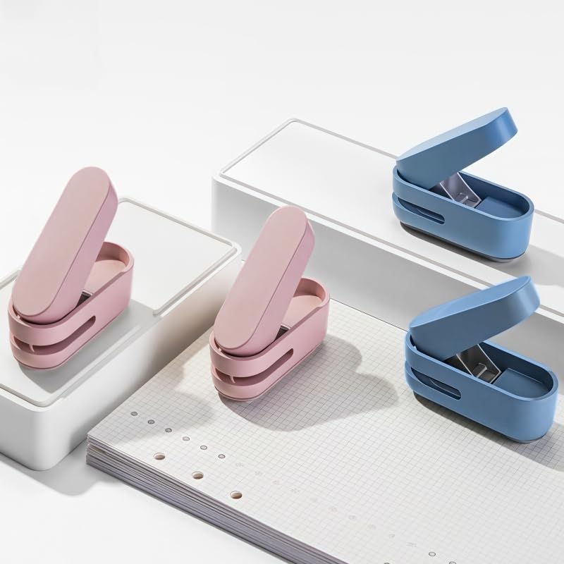 Magnoloran 2 Pack Single Hole Punch, 1/4 inch Mini Small Hole Puncher Heavy Duty Paper Hole Puncher Small Hole Punch One Hole Puncher for Crafts Paper Cards Tags Scrapbook-Blue&Pink