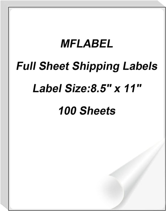 MFLABEL Full Sheet Sticker Label, Address Sticker, White Matte Label Paper, 8-1/2" x 11" Shipping Labels for Laser & Inkjet Printer (900 Labels, 900 Sheets)
