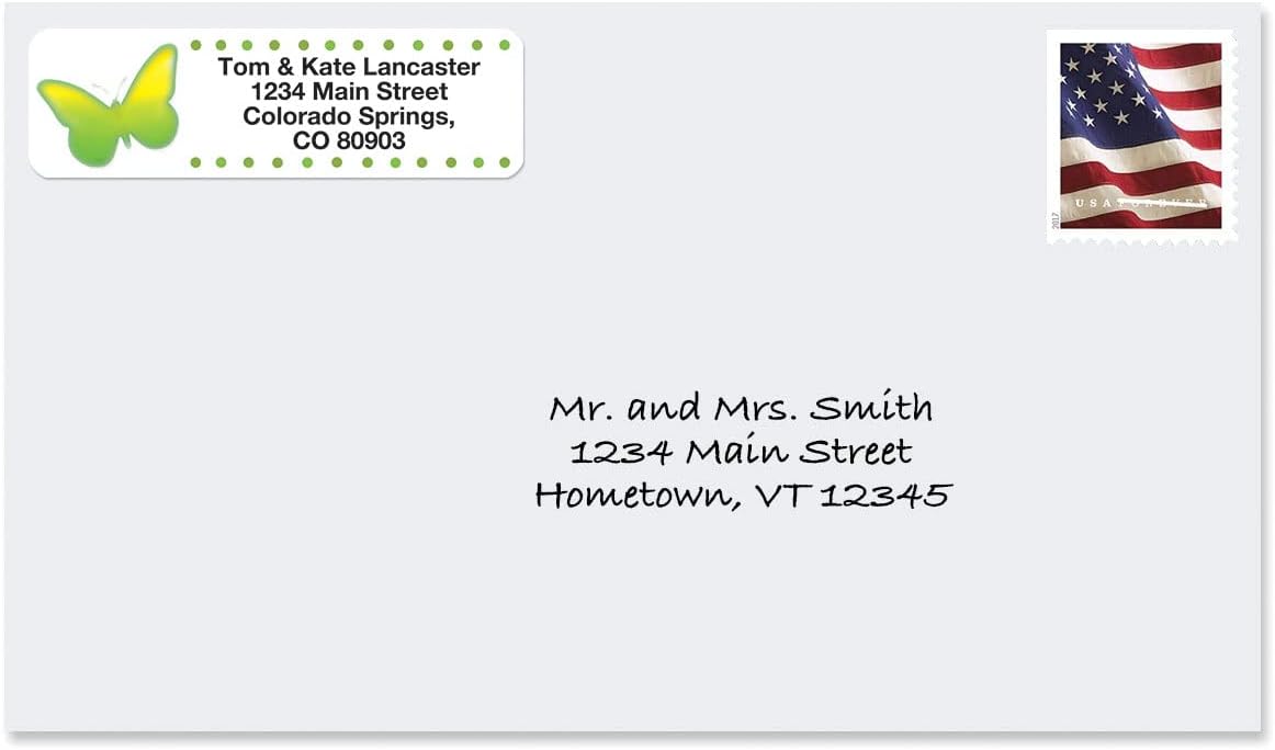 Watercolor Butterflies Rolled Personalized Return Address Mailing Labels with Dispenser, Set of 500, 5 Designs, Small ¾ x 2½ Inch Size, Custom Self-Adhesive Sticker Roll, by Colorful Images