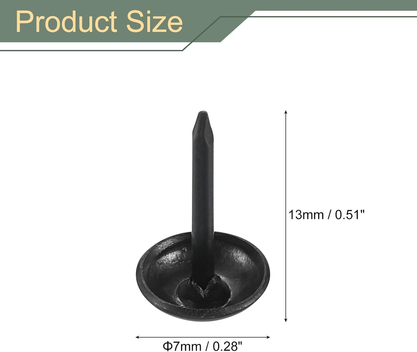 uxcell 100 Pcs Upholstery Tacks, 7 x 13mm Round Head Upholstery Nails Pins Vintage Decorative Furniture Tacks for Chairs Sofas Beds DIY Project, Black