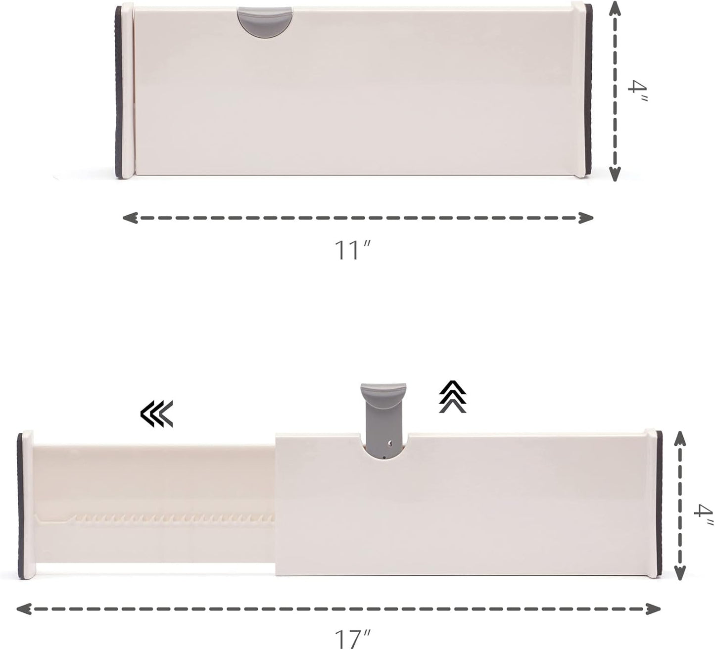 DIOMMELL 12 Pack Adjustable Plastic Drawer Dividers, White, 4"H x 11"-17"L, Expandable Organizers for Kitchen, Bedroom, Closet, Bathroom & Office Drawers