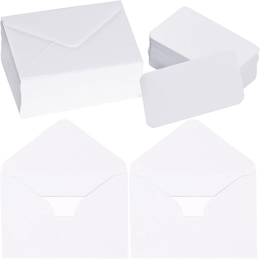jiebor 100 Sets Small White Envelopes with Small Blank Gift Business Card Wedding Invitation Pocket Envelopes for Graduations Wedding Shower Holiday 4.37 x 2.91 Inch
