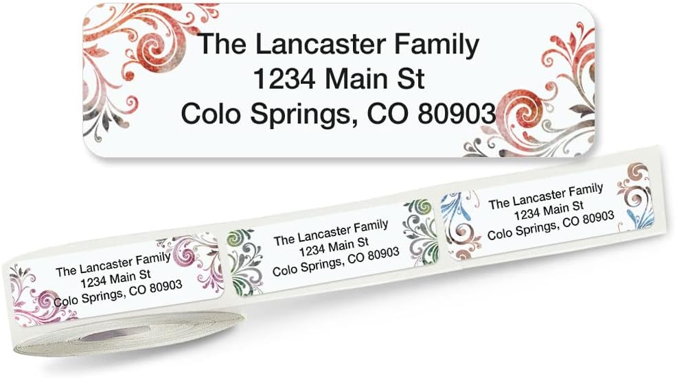 Colorful Images Colorful Gray Swirls Rolled Personalized Return Address Mailing Labels with Dispenser, Customize with Name & Shipping Address, 250 ¾” x 2½” Self Adhesive, Easy Peel Label Roll