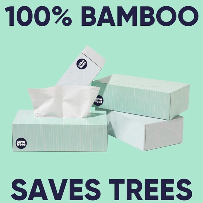 Bamboo Facial Tissues - 4 Boxes of Eco-Friendly, 3-Ply Hypoallergenic Tissues, 90 Sheets per Box, FSC Certified, Plastic-Free Packaging, Soft & Gentle for Home Use