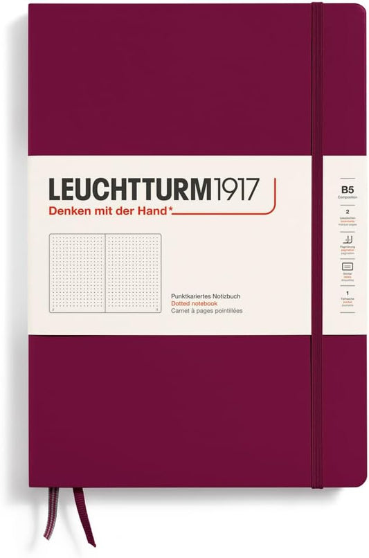 LEUCHTTURM1917 - Notebook Hardcover Composition B5-219 Numbered Pages for Writing and Journaling (Port Red, Dotted)