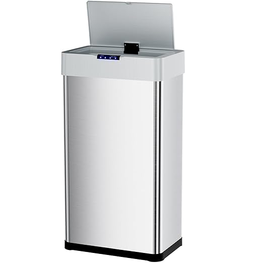 AthLike Sensor Trash Can, Touchless Motion Sensor Trash Bin, Smart Automatic Garbage Can with Soft-Close Lid, Bag Retainer Ring and Display Light,for Kitchen,Living Room Office (Silver, 18.5 Gal)