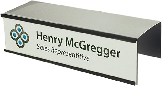 Quality Aluminum, Changeable Cubicle Nameplate Holder, Satin Silver Base, and Matte Black Name Plate Holder, Guaranteed Not to Crack (2" Cubicle Wall Depth)