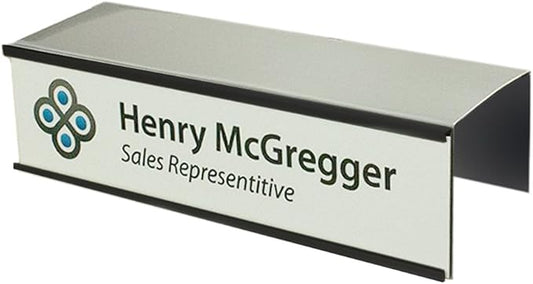 Quality Aluminum, Changeable Cubicle Nameplate Holder, Satin Silver Base, and Matte Black Name Plate Holder, Guaranteed Not to Crack (3" Depth)