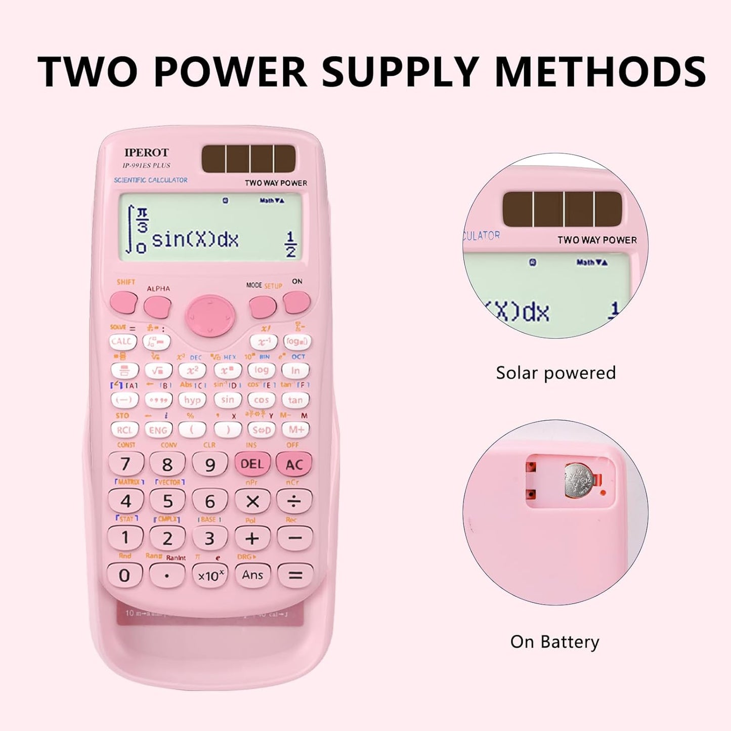 Scientific Calculators, IPEROT Pink Scientific Calculator 417 Function, Desktop Math Solar Calculators School Supplies Suitable for High School and College Students Algebra and Other Math Textbooks