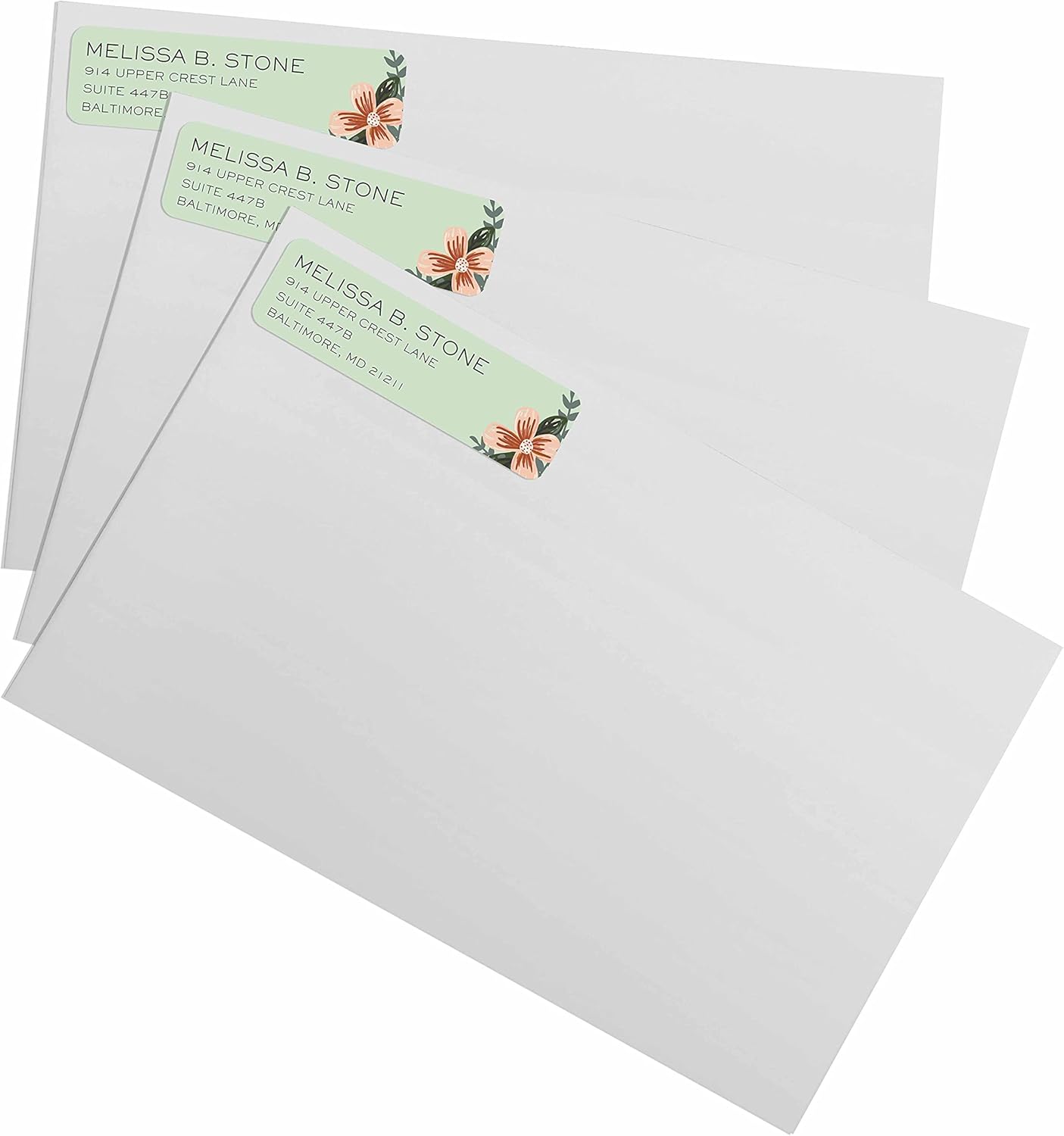 Mint and Pink Floral Rolled Address Labels/Roll of 250 Personalized Return Address Labels/Designer Return Address Stickers in Elegant Plastic Dispenser