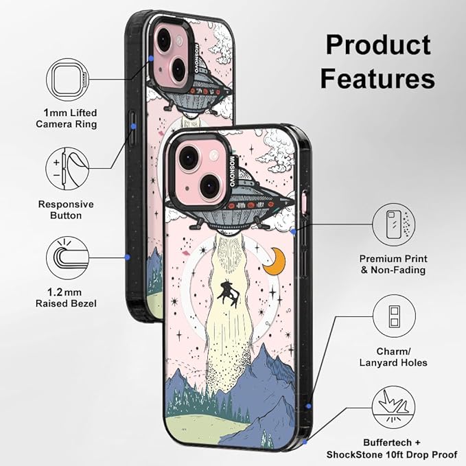 MOSNOVO Magnetic Case for iPhone 15 Plus, 10ft Military-Grade Protection, Compatible with Magsafe, Shockproof Phone Case for iPhone 15 Plus / 14 Plus - UFO - Clear Black