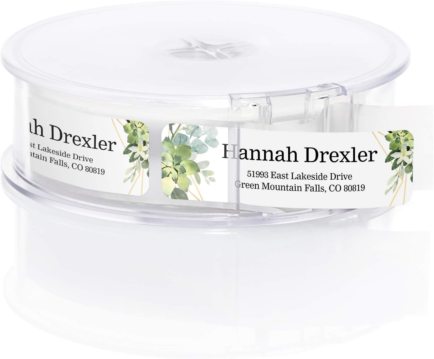 Greenery Frames Rolled Address Labels/Roll of 500 Personalized Address Labels/Designer Return Address Stickers in Elegant Plastic Dispenser