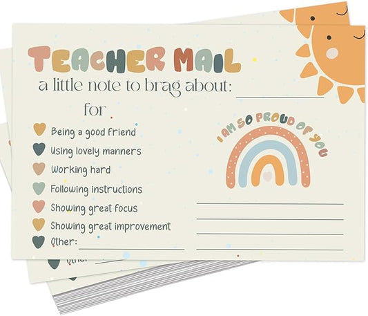 LOVEDMORE Boho Sunshine Teacher Mail Cards for Classroom, Preschool, Elementary Classroom Incentives Cards for Students