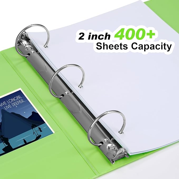 COMIX Standard 3 Ring Binder 2 inch with Clear View Cover, 2" Round Ring View Binder Holds 400 Sheets of US Letter Size Paper, 6 Pack (Light Green)