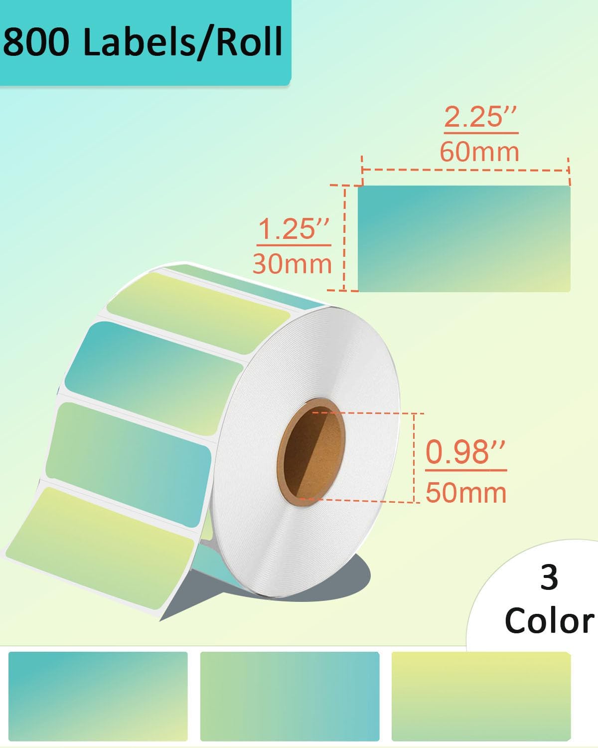 2.25 x 1.25 Thermal Labels, Self-Adhesive Address Shipping Barcode Thermal Stickers,Thermal Printer Labels Compatible with Rollo & Zebra & MUNBYN, 800 Labels for Printer, Gradient Green