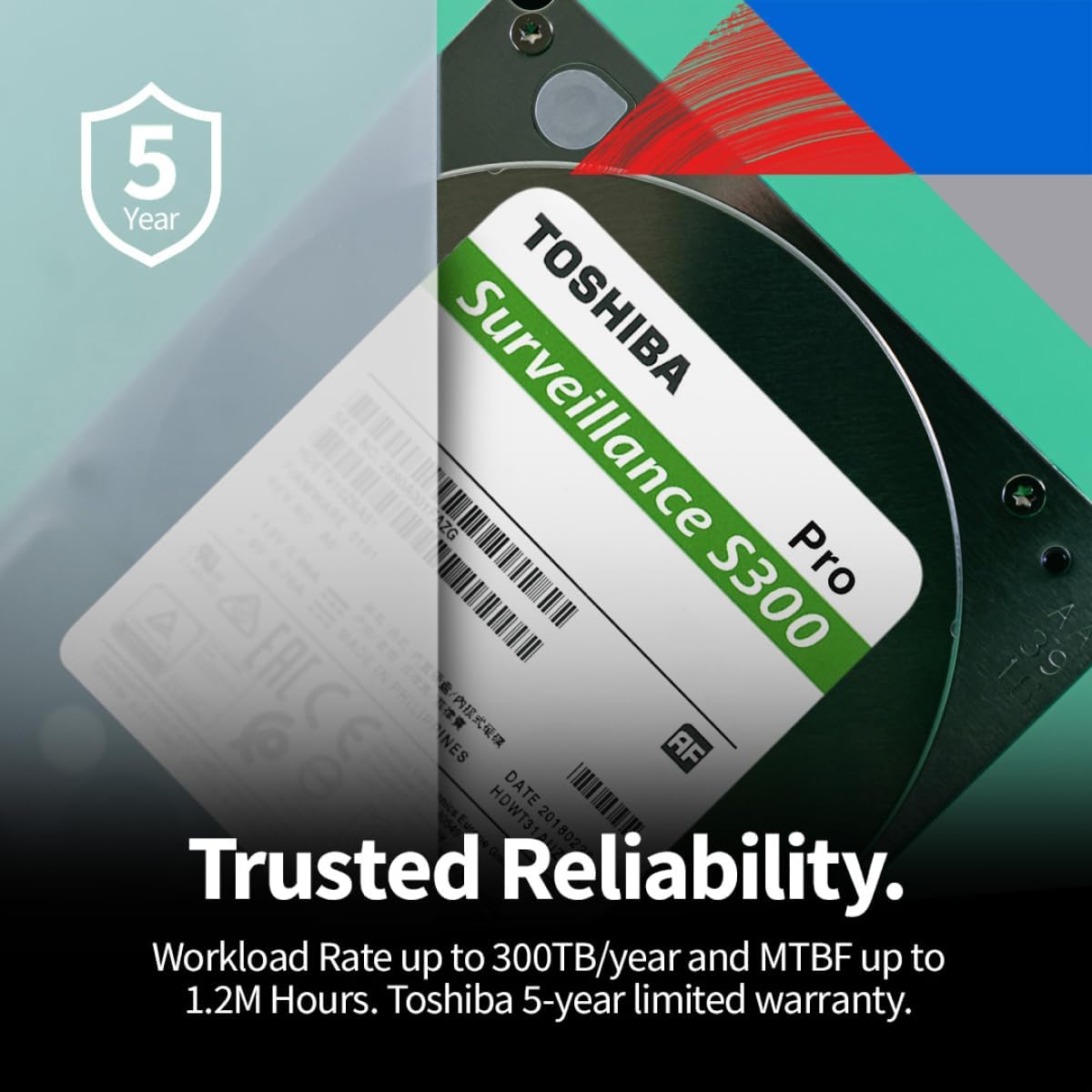 Toshiba S300 PRO 8TB Surveillance 3.5” Internal Hard Drive – CMR SATA 6 Gb/s 7200 RPM 512MB Cache - HDWTA80UZSVAR