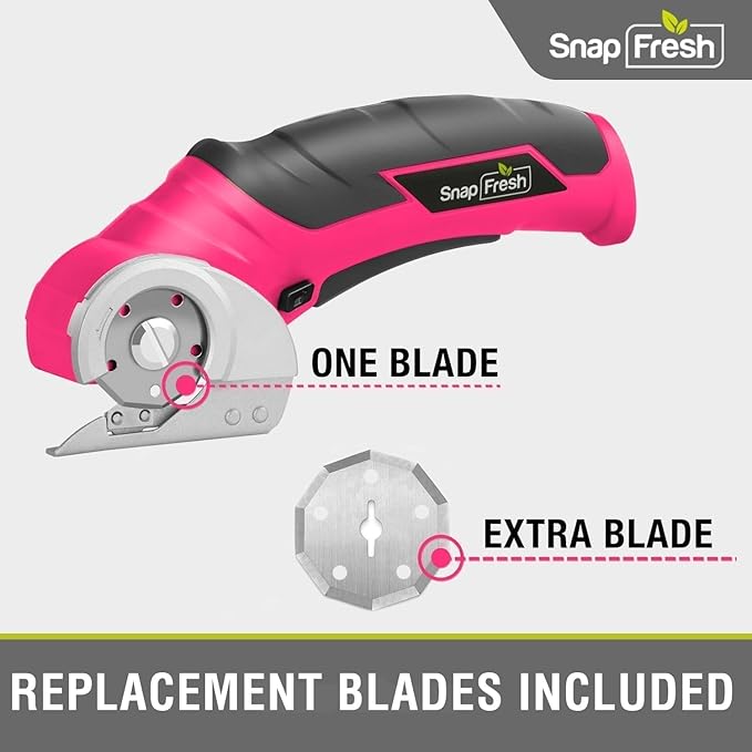 SnapFresh Cordless Electric Scissors- 4V Mini Cardboard Cutter for Boxes, Carpet, Paper – Rotary Cutter for DIY Projects, Safety Box Cutter with Battery & Type-C Cable(Hot Pink)