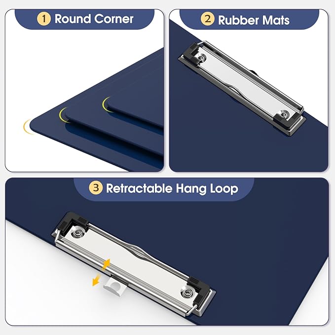 Plastic Clipboards 2 Pack, A4 Blue Clip Board 8.5x11 for Classroom, Students, Kid, Woman, Size 9" x 12.5" with Low Profile Clip, Office & School Supply