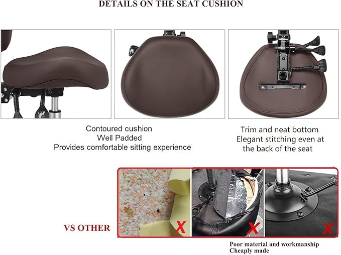Kaleurrier Adjustable Stools Drafting Chair with Backrest & Foot Rest,Tilt Back,Swivel Seat,Rolling Wheels,for Studio,Dental,Office,Salon and Counter,Armless Tall Home Desk Chairs (Brown)