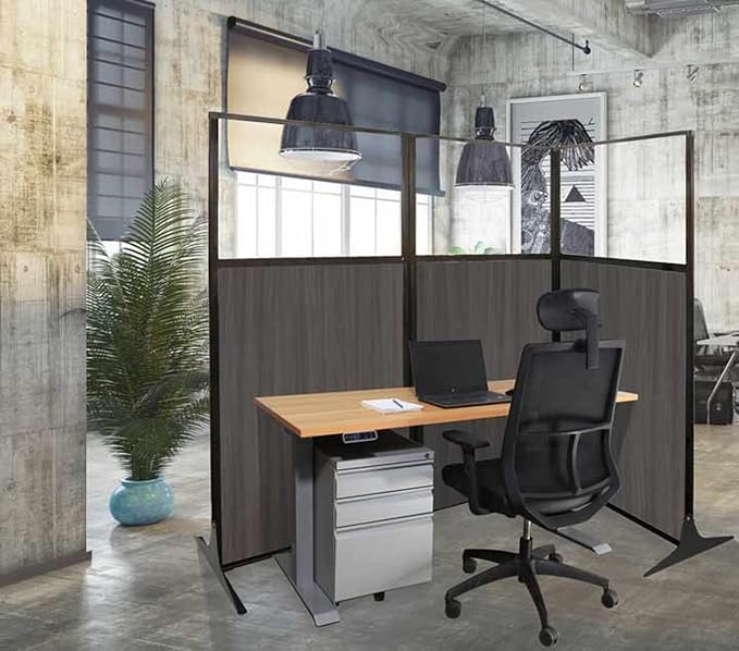 Versare Office Workstation Screen | Portable Wall Divider | Modern Cubicle | Freestanding Privacy Screen | Flexible Work Space | 2 Panels | 66" Wide x 70" Tall Blue SoundSorb Panels with Window