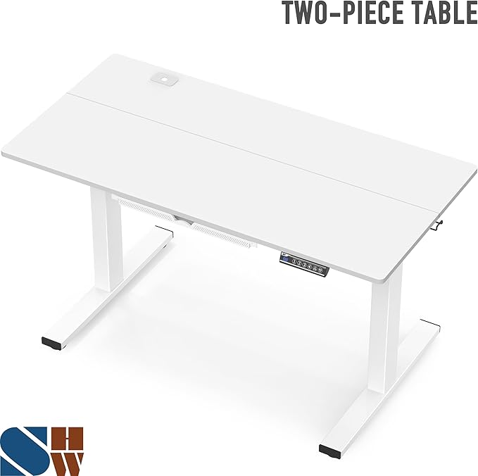 SHW 48-Inch Electric Height Adjustable Standing Desk with Drawer, Memory Preset and Cable Management Tray, White