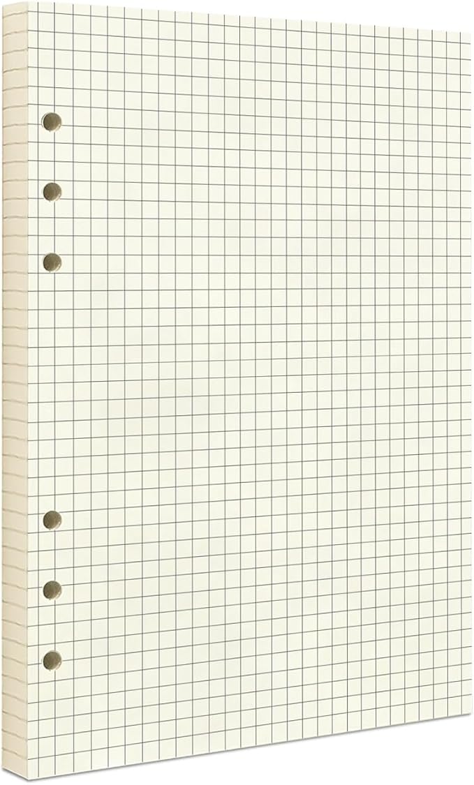 A5 Grid Refill Paper,100GSM A5 Graph Rule Paper/Quad Rule Filler Paper for 6 Ring Refillable Binder/Planner/Diary Journals/Painting, 80 Sheets/160 Pages (Beige-Grid-A5)